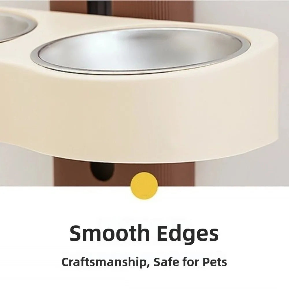 Wall Mounted Cats Watering Bowl Space Saving Height Adjustable Dog Eatting Bowl Double Bowl Neck Protection Pet Feeding Bowl